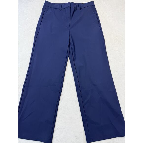 Theory Wide Leg Trousers Navy Blue Flat Front High Waist Modern Prep Women's 10 - Picture 2 of 9